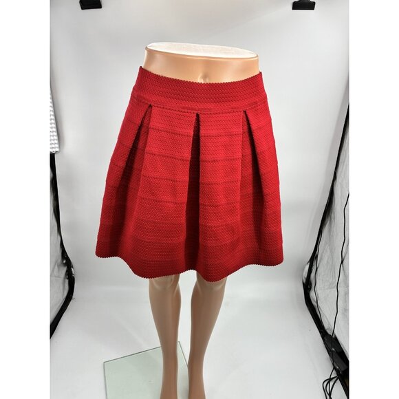 Express Red Pleated Skater Skirt Womens Size S Fit & Flare Textured Mini - Picture 1 of 7